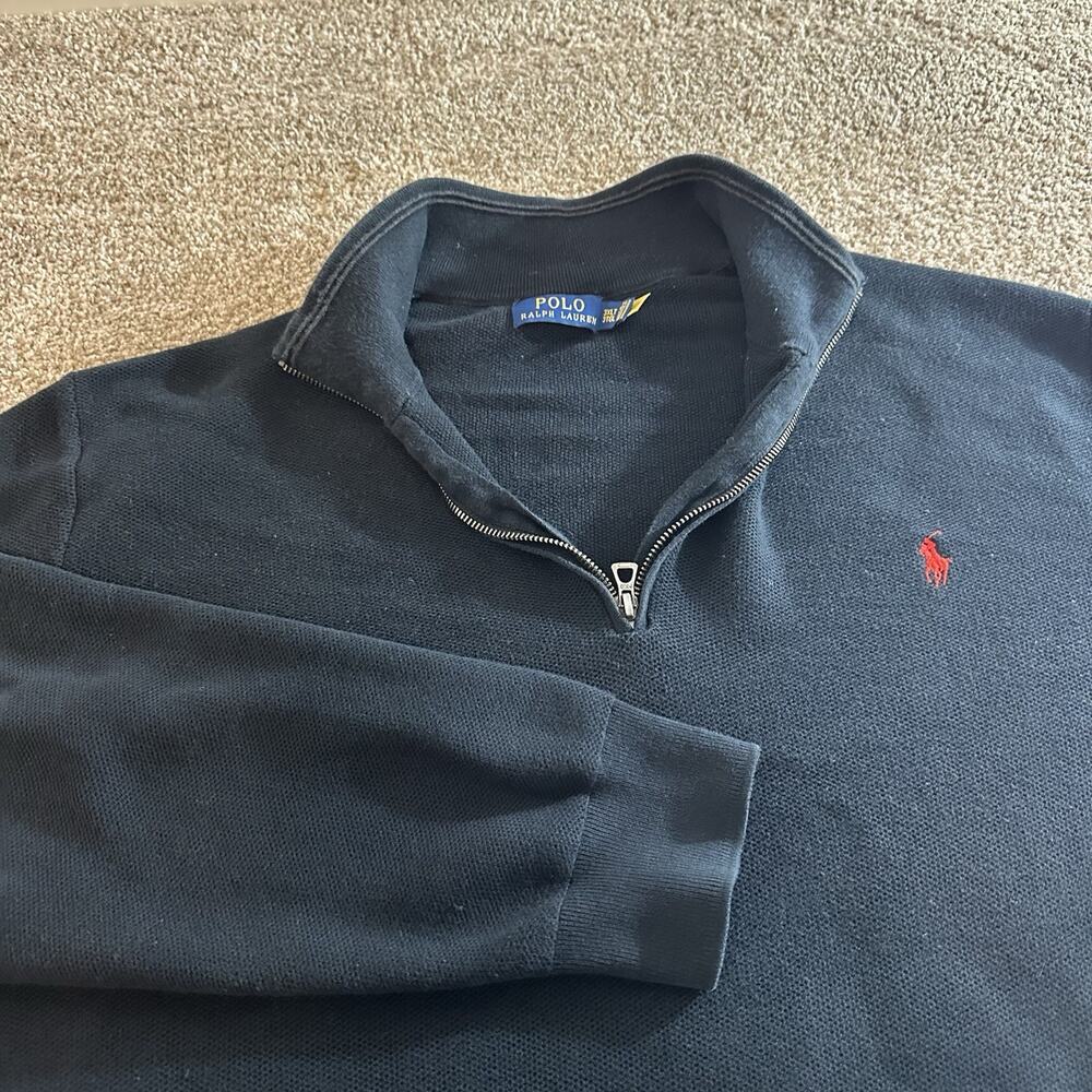Polo Ralph Lauren 1/4 Zip Men's 3XLT Black Pullover Sweatshirt Preppy Red Pony